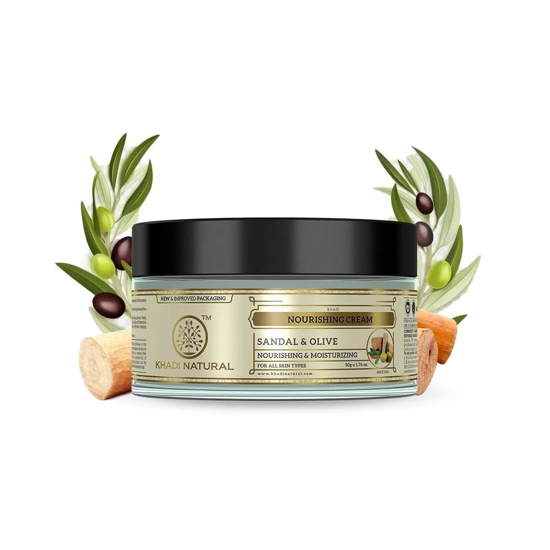 Natural Ayurvedic Sandal & Olive Face Nourishing Cream with Shea Butter | Deep Hydration & Skin Revitalization | Herbal Formula for a Glowing Skin | 50g