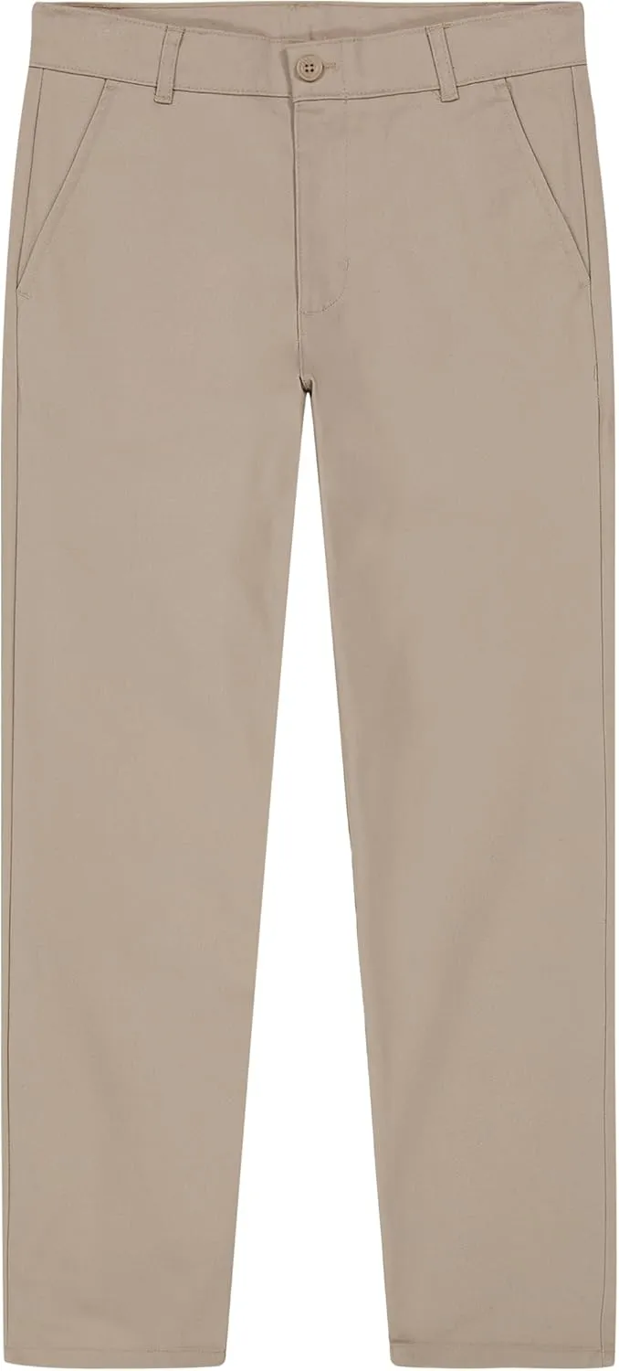 Nautica Boys School Uniform Twill Khaki Pants, Flat Front & Elasticized Waistband, Zipper Closure With Faux Button