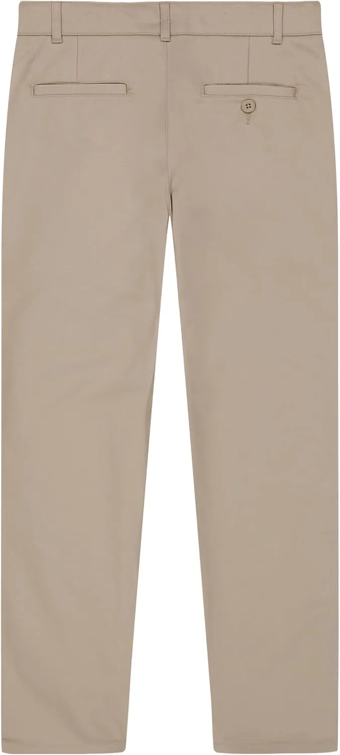 Nautica Boys School Uniform Twill Khaki Pants, Flat Front & Elasticized Waistband, Zipper Closure With Faux Button