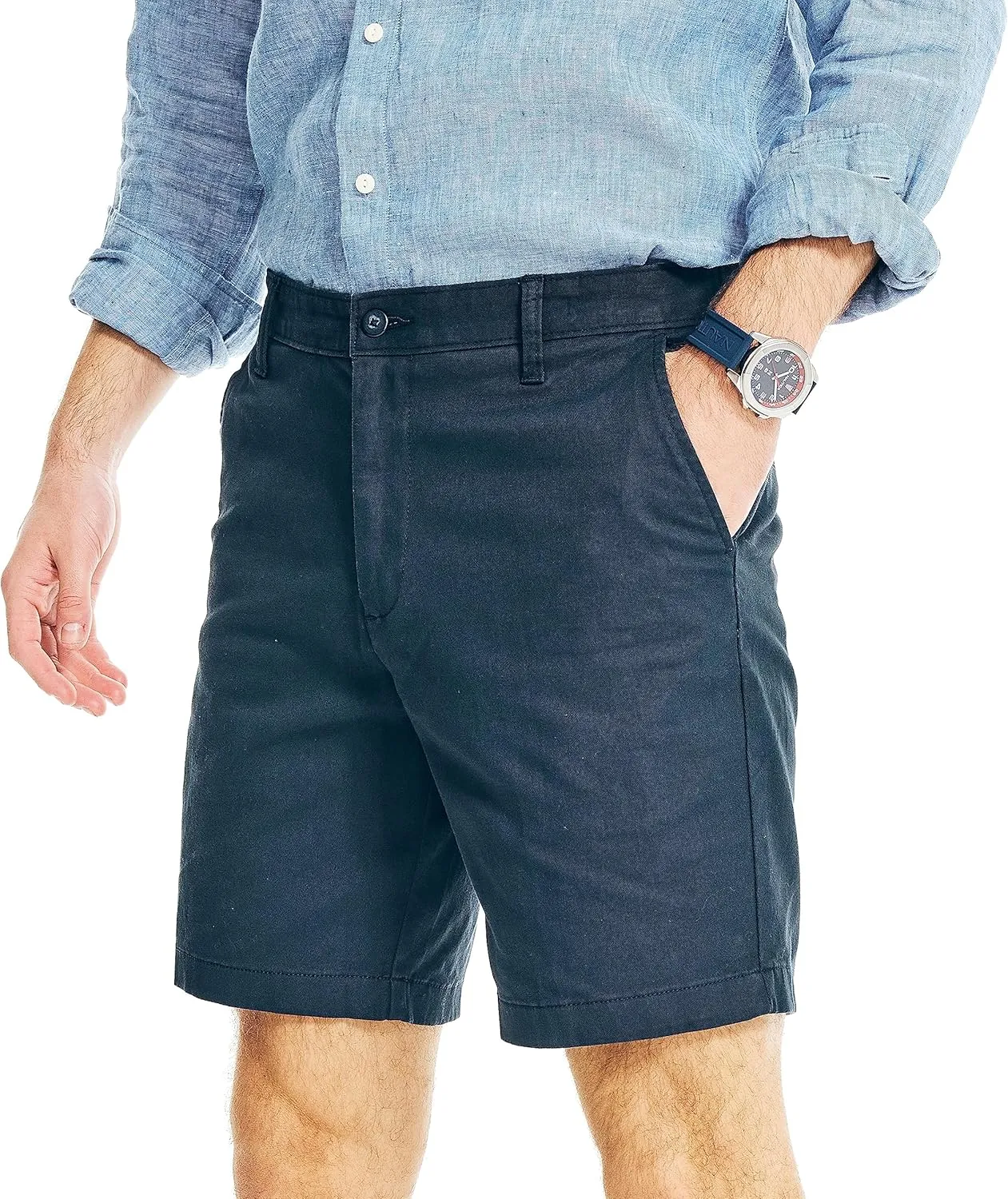 Nautica Men's Classic Fit Flat Front Stretch Solid Chino 8.5" Deck Shorts