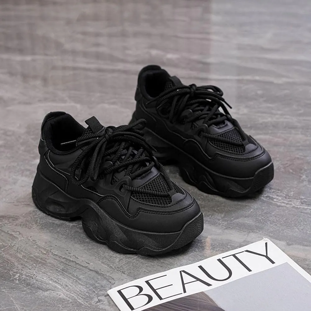 NCNDB Women's Platform Sport Sneaker Trainers Lace Up Fashion Increased Bottom Shoes