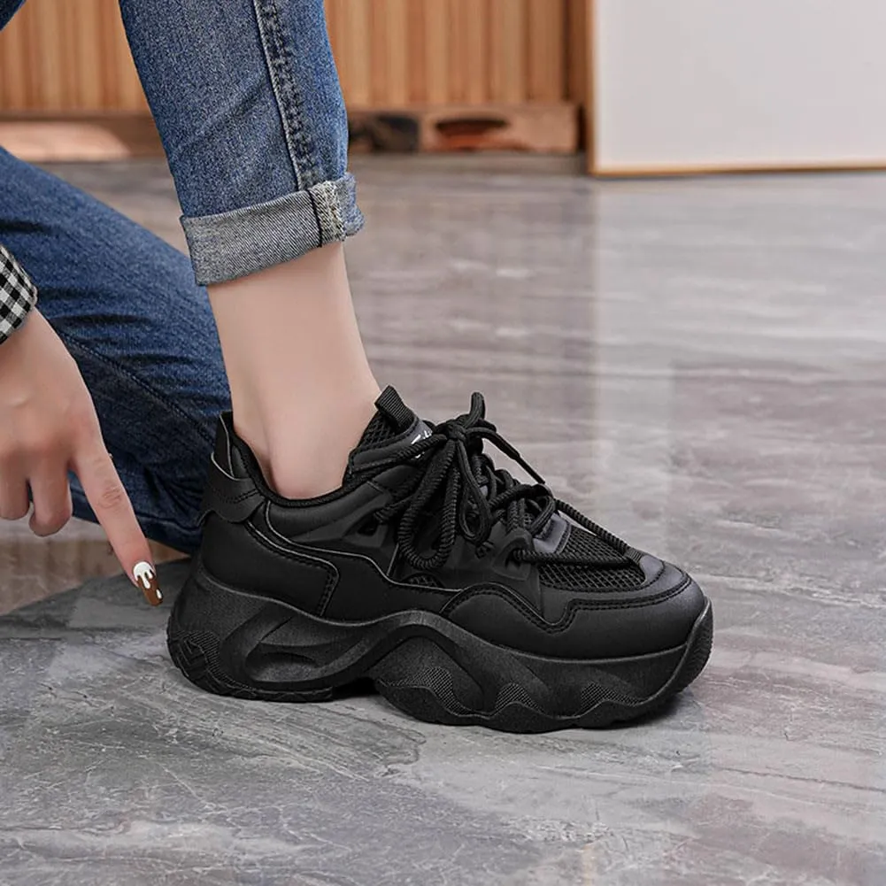 NCNDB Women's Platform Sport Sneaker Trainers Lace Up Fashion Increased Bottom Shoes