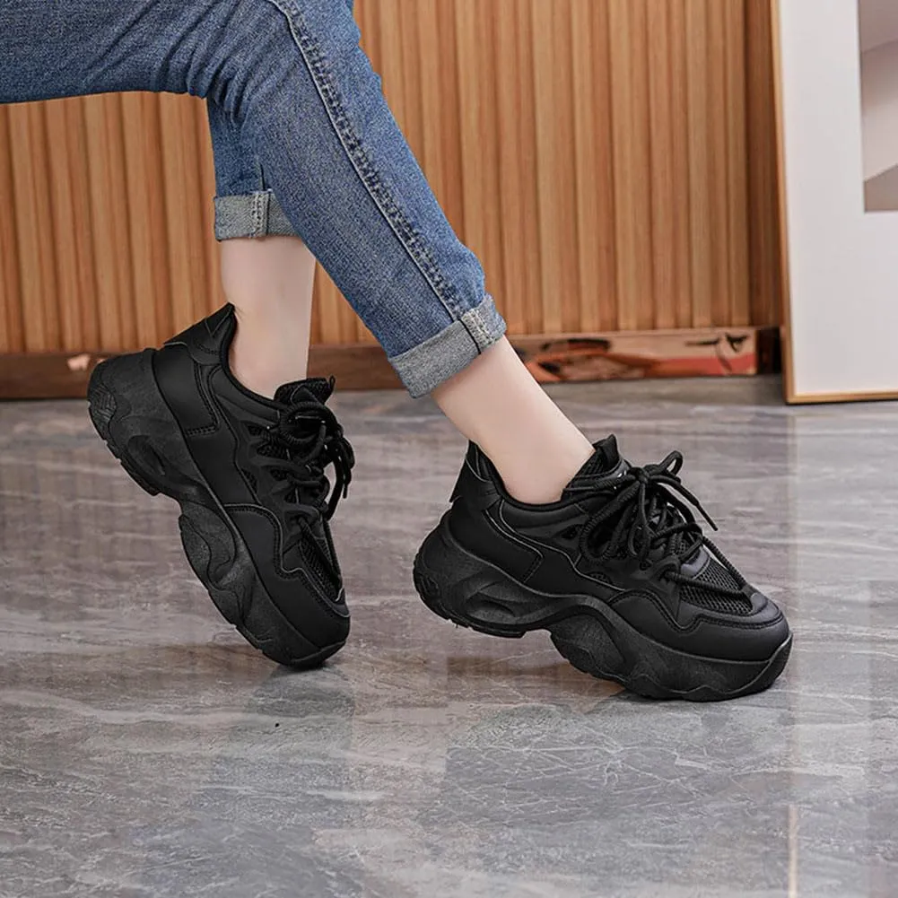 NCNDB Women's Platform Sport Sneaker Trainers Lace Up Fashion Increased Bottom Shoes