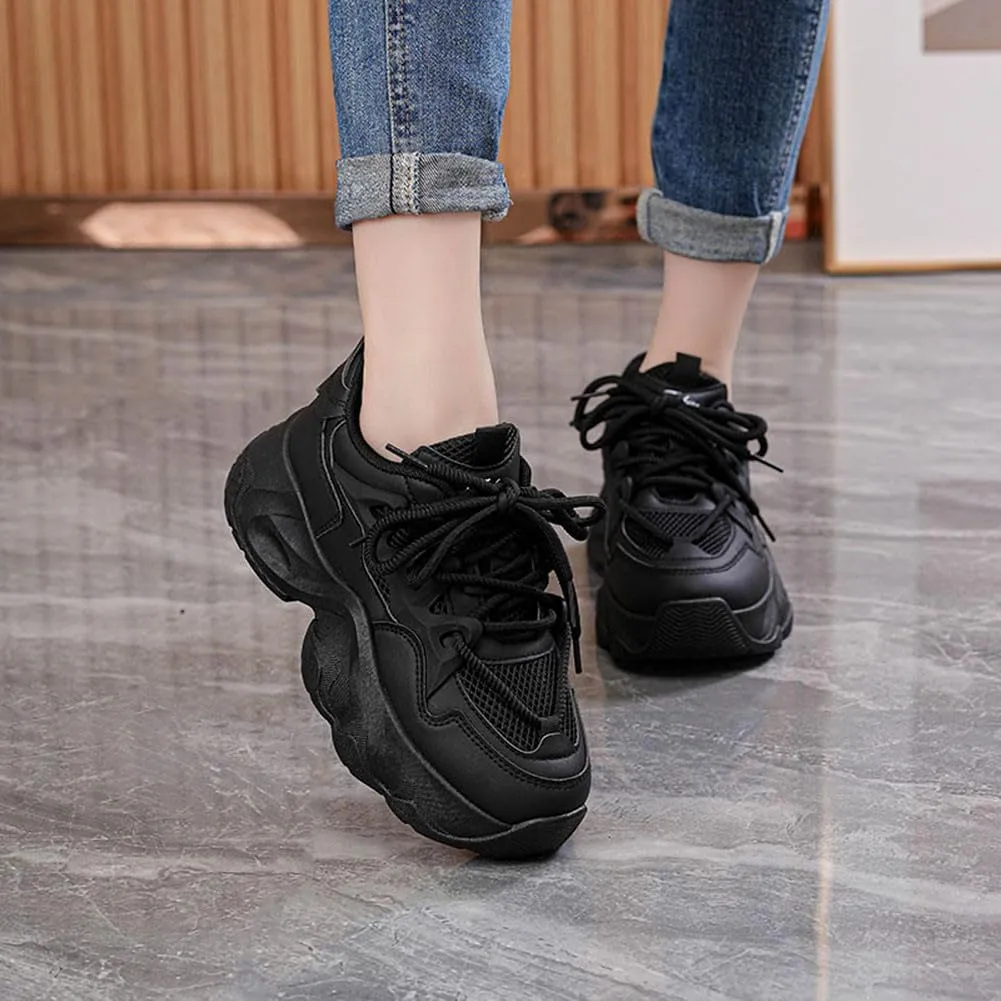 NCNDB Women's Platform Sport Sneaker Trainers Lace Up Fashion Increased Bottom Shoes