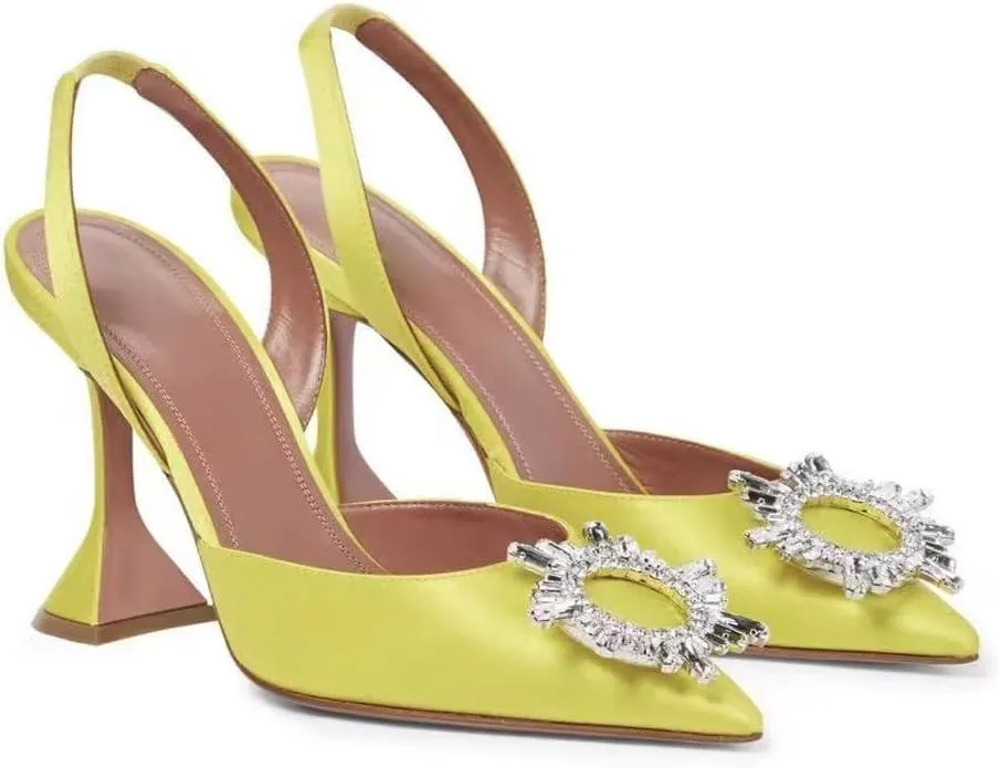 New sunflower crystal buckle rhinestone heels glass and pointed sandals for women