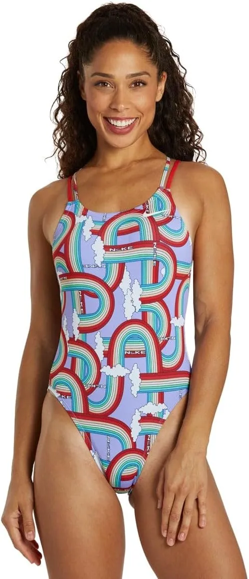 Nike Women's HydraStrong Multiple Print Spider Back One Piece Swimsuit Multi, 32