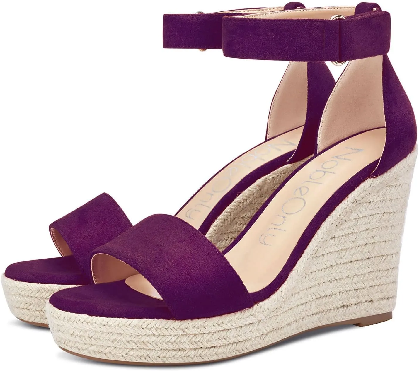 NobleOnly Womens High Heels Platform Wedge Sandals Ankle-Strap Peep-Toe Sandal Plus Shoes 10CM Heel