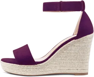 NobleOnly Womens High Heels Platform Wedge Sandals Ankle-Strap Peep-Toe Sandal Plus Shoes 10CM Heel