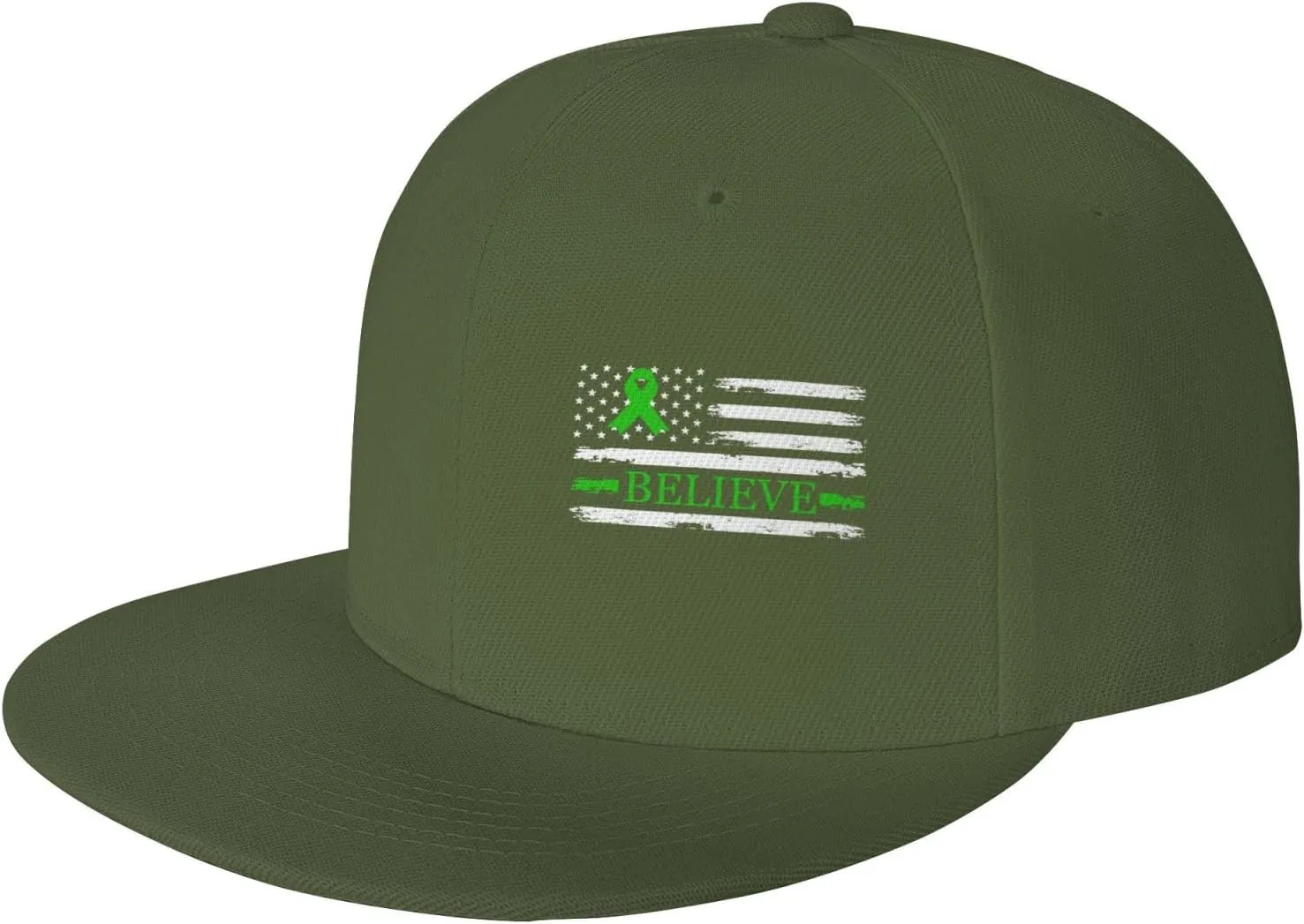 Non-Hodgkin's Lymphoma Believe American Flag Green Ribbon Fashion Flat Cap Adujstable Men Women Baseball Caps Outdoor