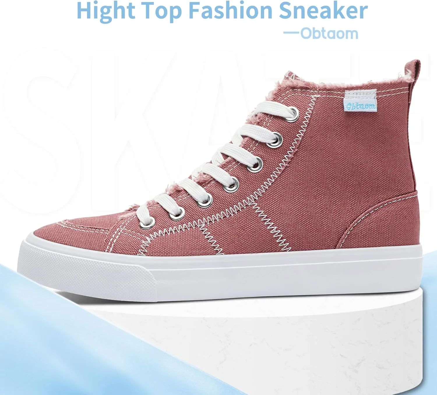 Obtaom Womens/Mens high top Canvas Shoes Play mid Calf Fashion Sneaker Casual lace up hi top Washed Canvas Shoes