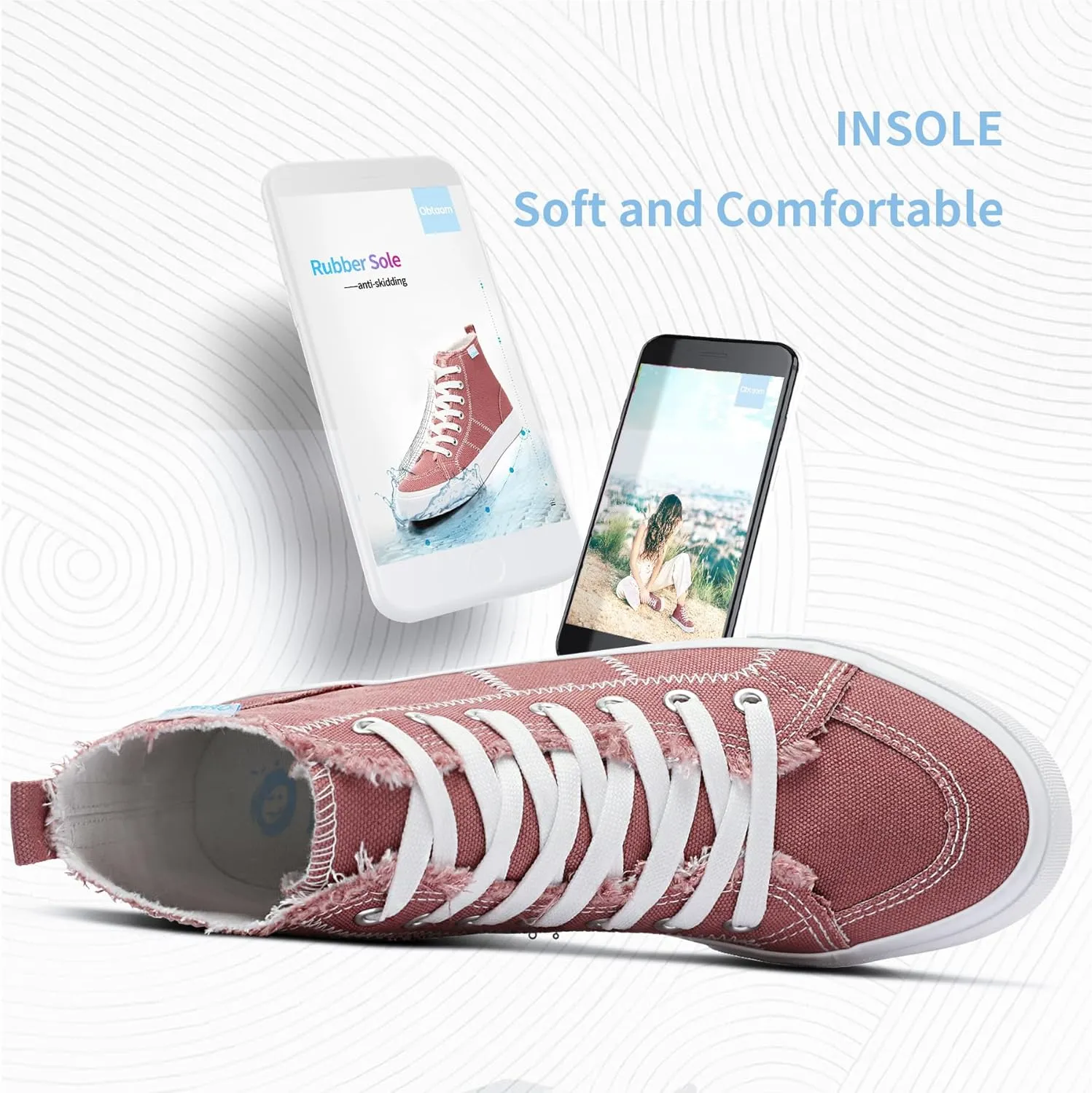 Obtaom Womens/Mens high top Canvas Shoes Play mid Calf Fashion Sneaker Casual lace up hi top Washed Canvas Shoes