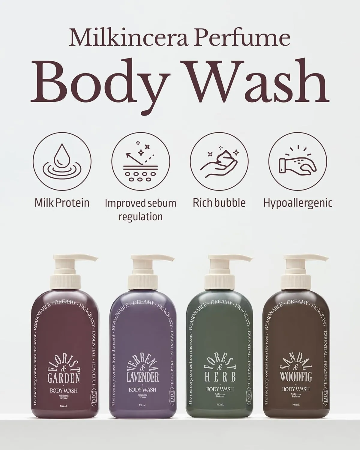 ODID Milk in Cera Perfume Body Wash - Korean Moisturizing Body Cleanser for All Skin Types - Cozy Wood & Fig Scent- with Milk Protein and Ceramide, 16.9 fl.oz.