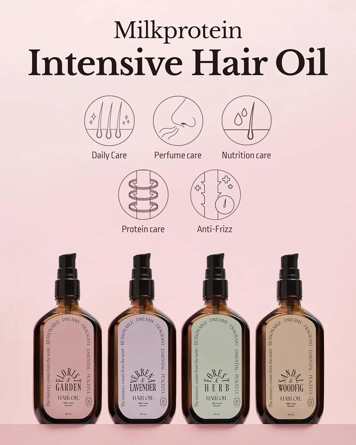 ODID Milk Protein Intensive Perfume Hair Oil - Korean Anti Frizz Nourishing & Smoothing Hair Serum - Cozy Wood & Fig Scent - with 10,000ppm Argan Oil & 6 Plant-Based Oils, 3.38 fl.oz.