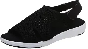 oiangi Summer Sandals for Women Platform Fashion Breathable Mesh Walking Shoes Solid Color Casual Comfortable Elastic Knit Slingback Ladies Shoes
