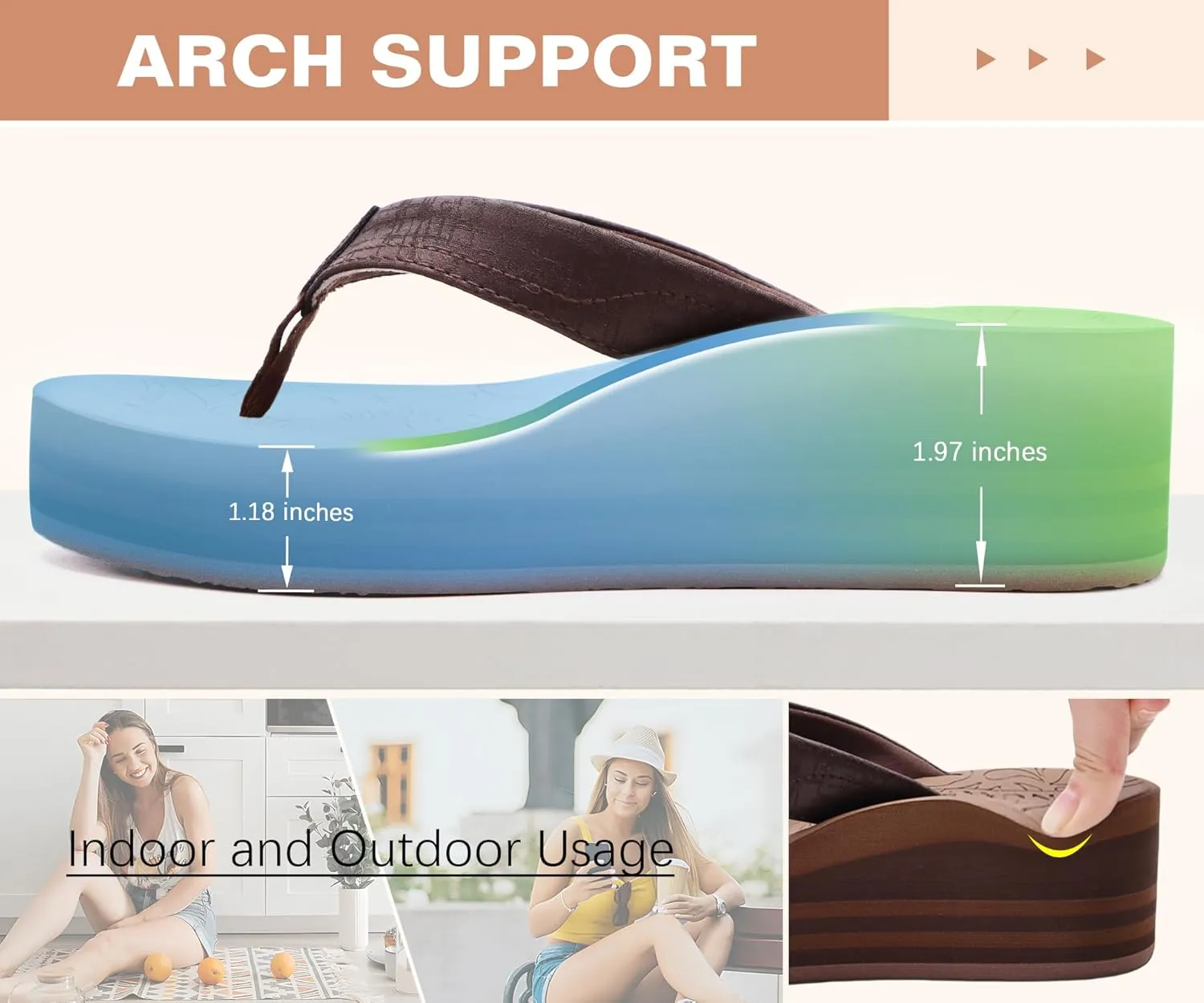 ONCAI Women’s Platform Flip Flops Trendy Dressy Womans Summer Sandals with Comfortable Flatform Arch Support Walking Outdoor Rubber Soles (US Size 5-11)