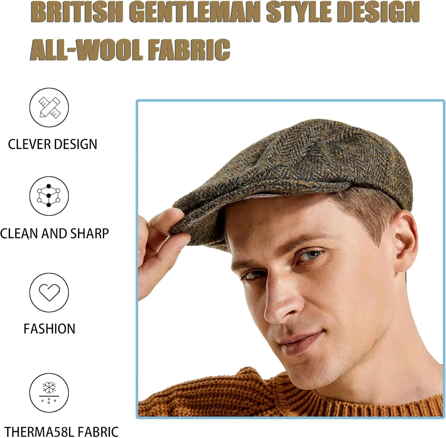 Original Newsboy Hats for Men Peaky Blinders Golf Silicone Caps Flat Beret Boston Chauffeur Tweed Wool Hat
