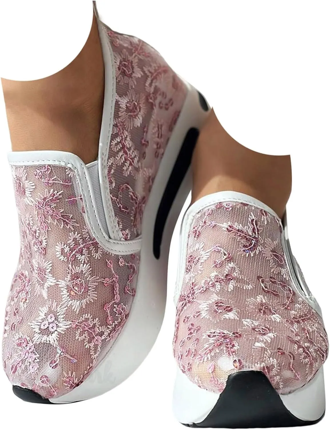 Orthopedic Wedge Sandals for Women 2025 Summer Platform Wedges Sneakers Comfortable Arch Support Breathable Walking Shoe Fashion Embroidery Floral Mesh Air Hidden High Heels Slip On Shoes
