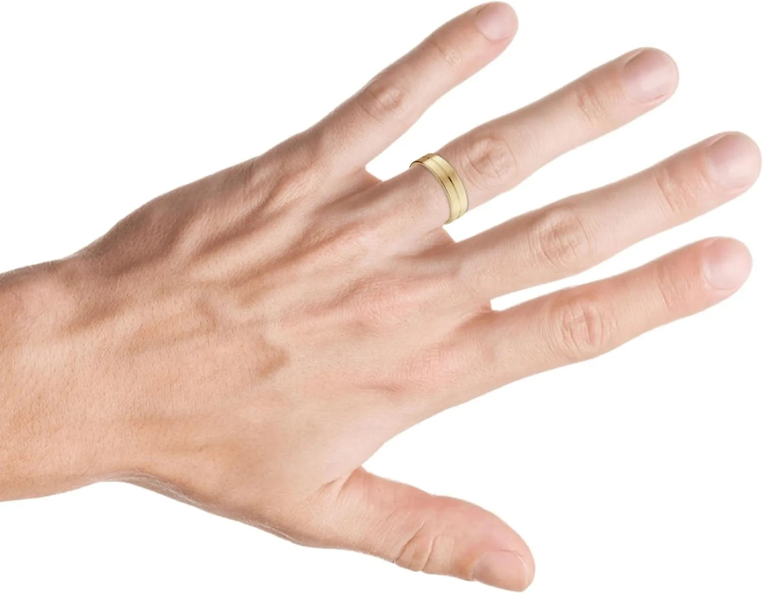 P3 POMPEII3 Mens 14k Gold Flat 6mm Brushed Comfort Fit Wedding Band