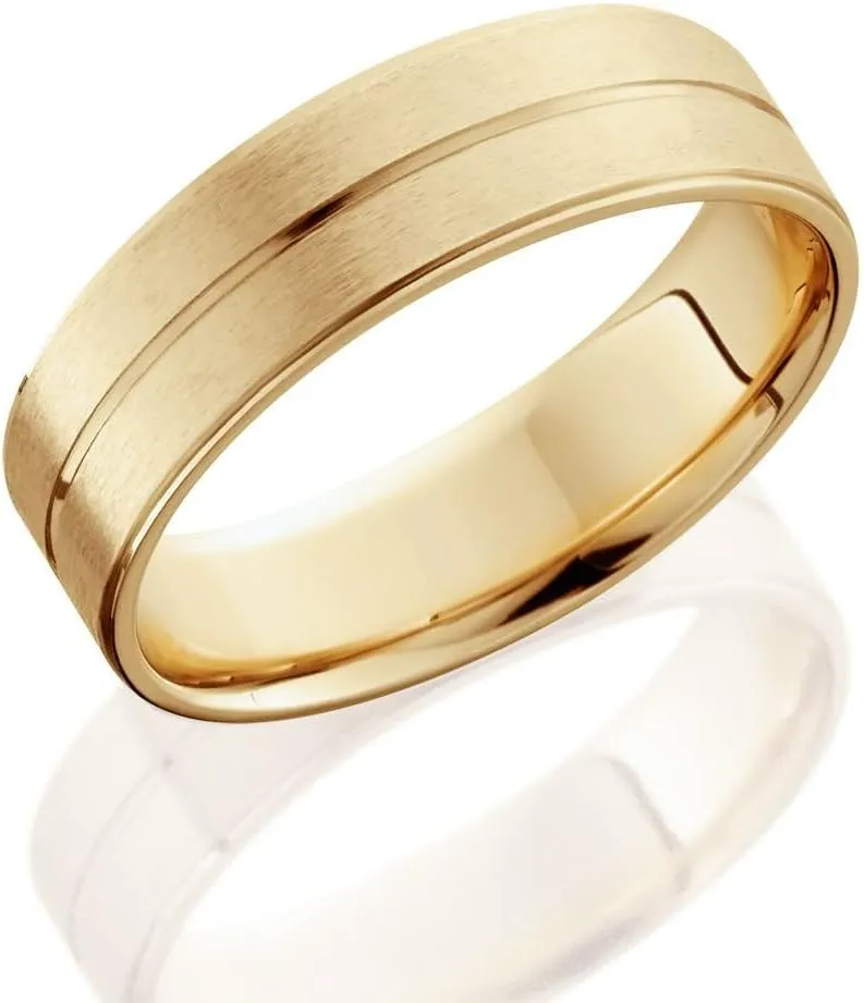 P3 POMPEII3 Mens 14k Gold Flat 6mm Brushed Comfort Fit Wedding Band