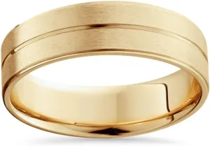 P3 POMPEII3 Mens 14k Gold Flat 6mm Brushed Comfort Fit Wedding Band