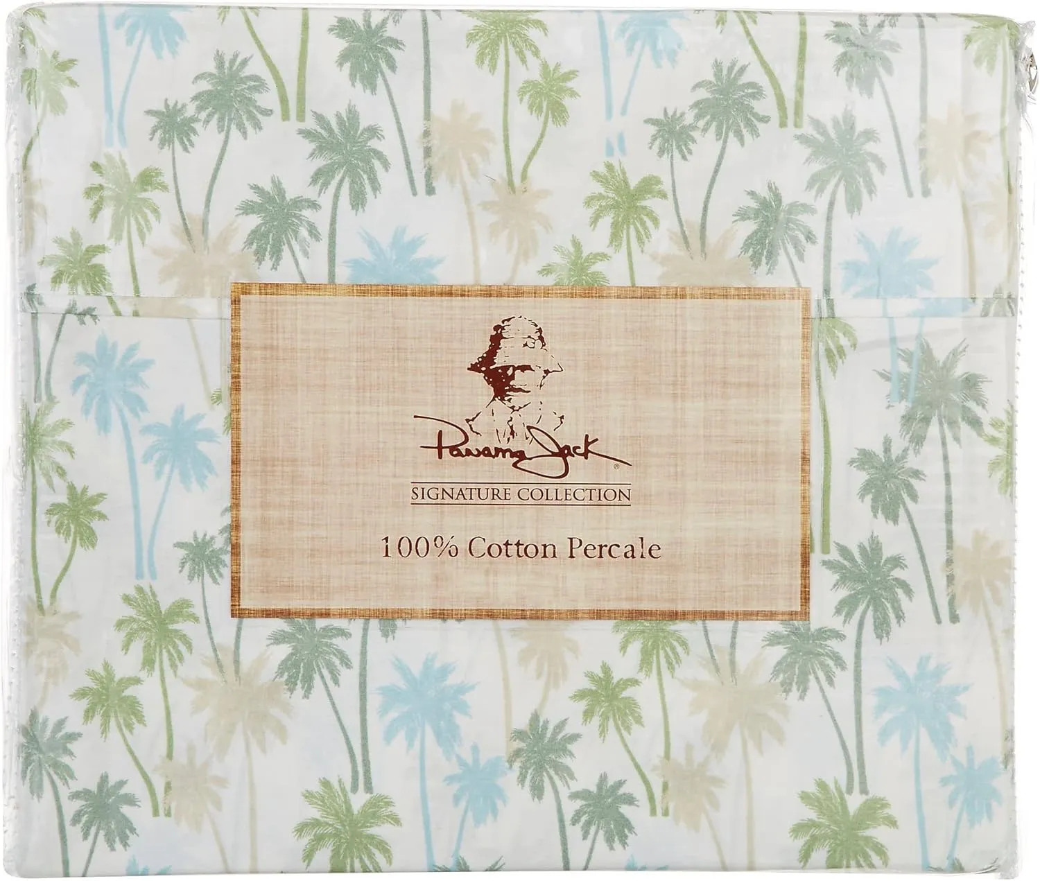 Panama Jack Palm Tree Cluster Sheet Set Queen Green/Blue/White