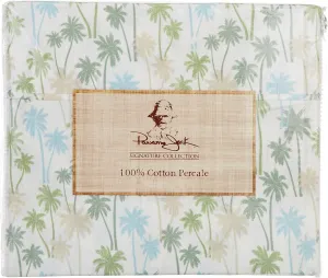 Panama Jack Palm Tree Cluster Sheet Set Queen Green/Blue/White