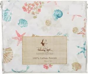 Panama Jack Seashore Shell Sheet Set King Ivory White/red/Blue