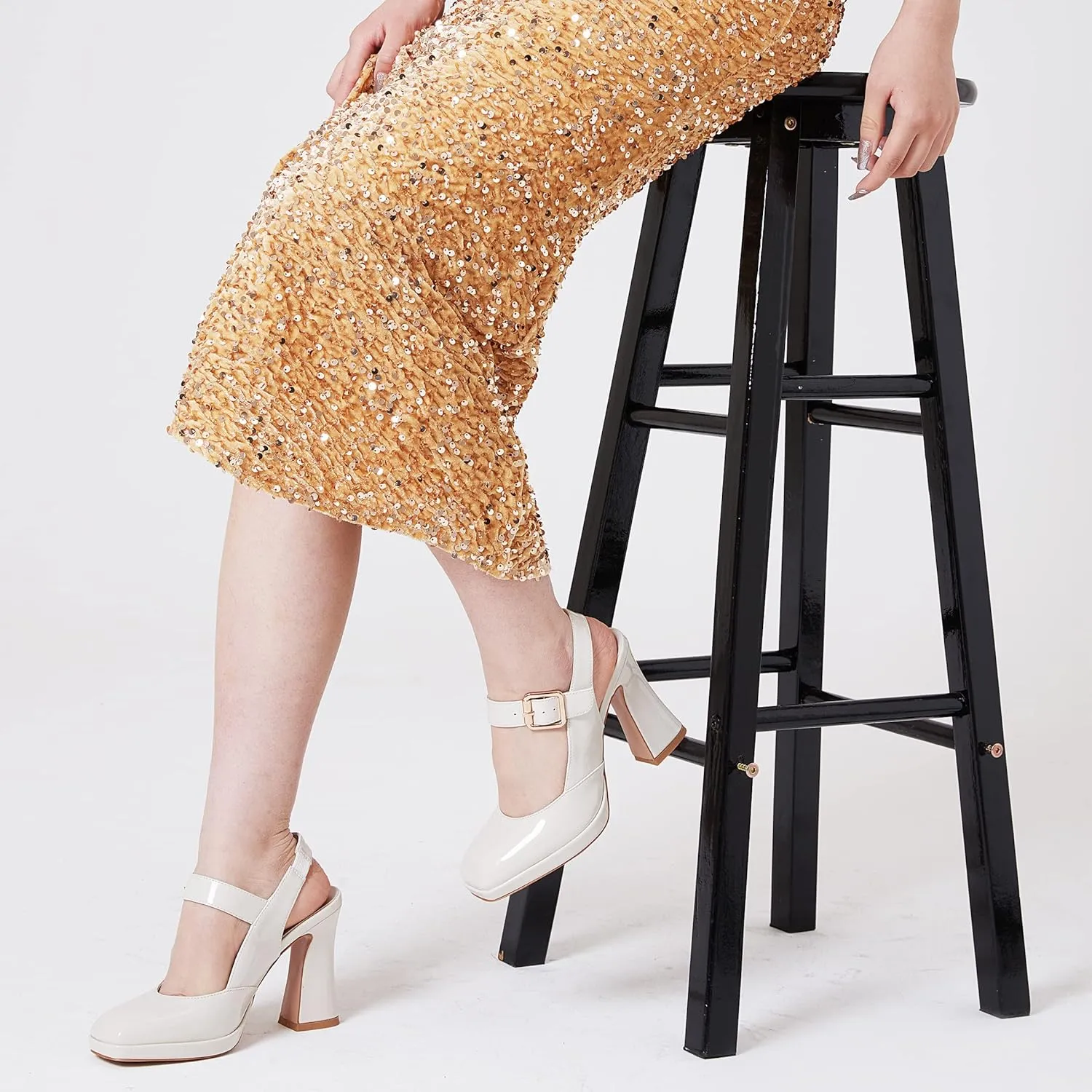 Platform Mary Janes Chunky Block High Heel Sandals for Women Square-toe Ankle Strap Heels Fashion Sandal