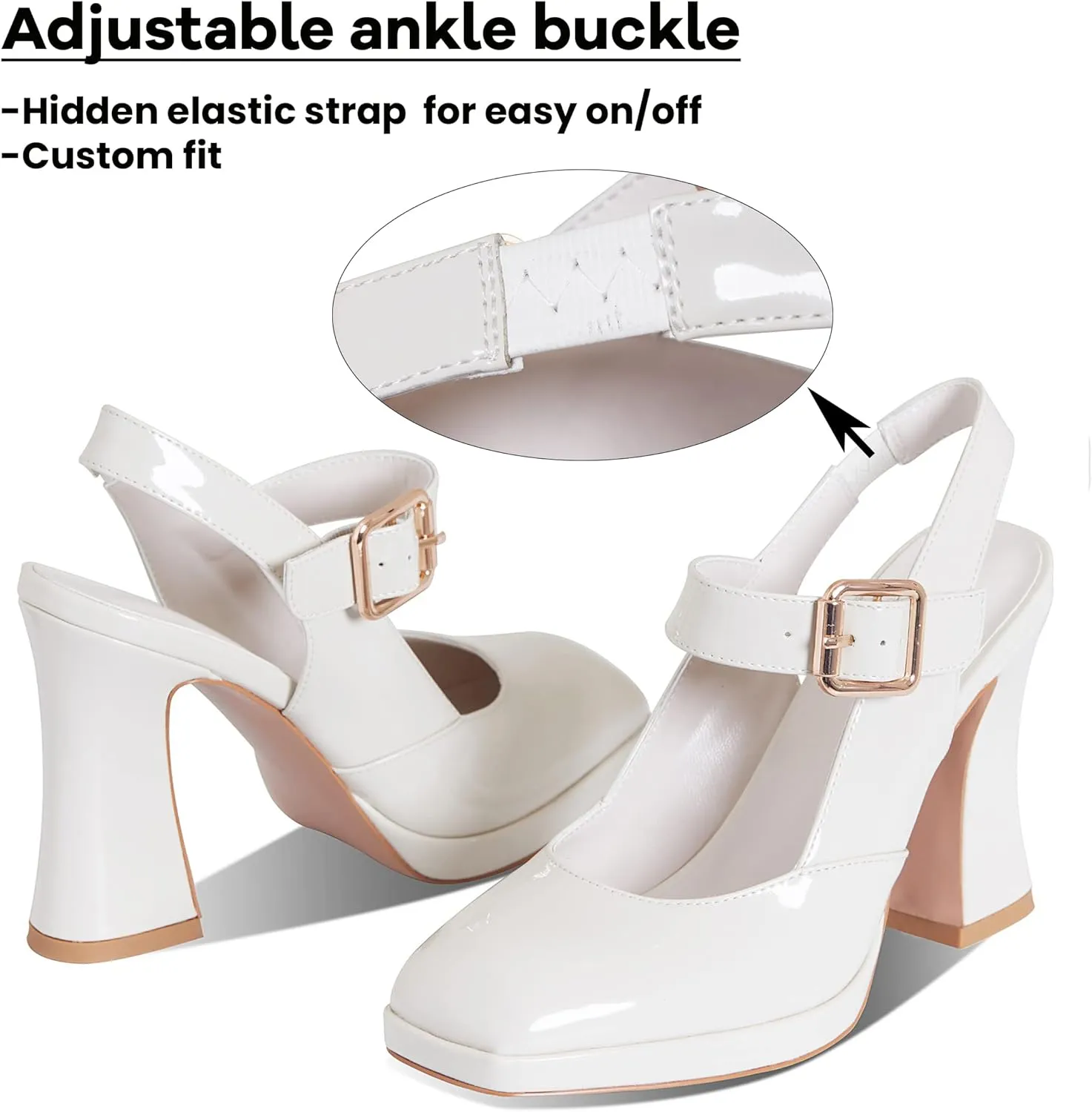 Platform Mary Janes Chunky Block High Heel Sandals for Women Square-toe Ankle Strap Heels Fashion Sandal