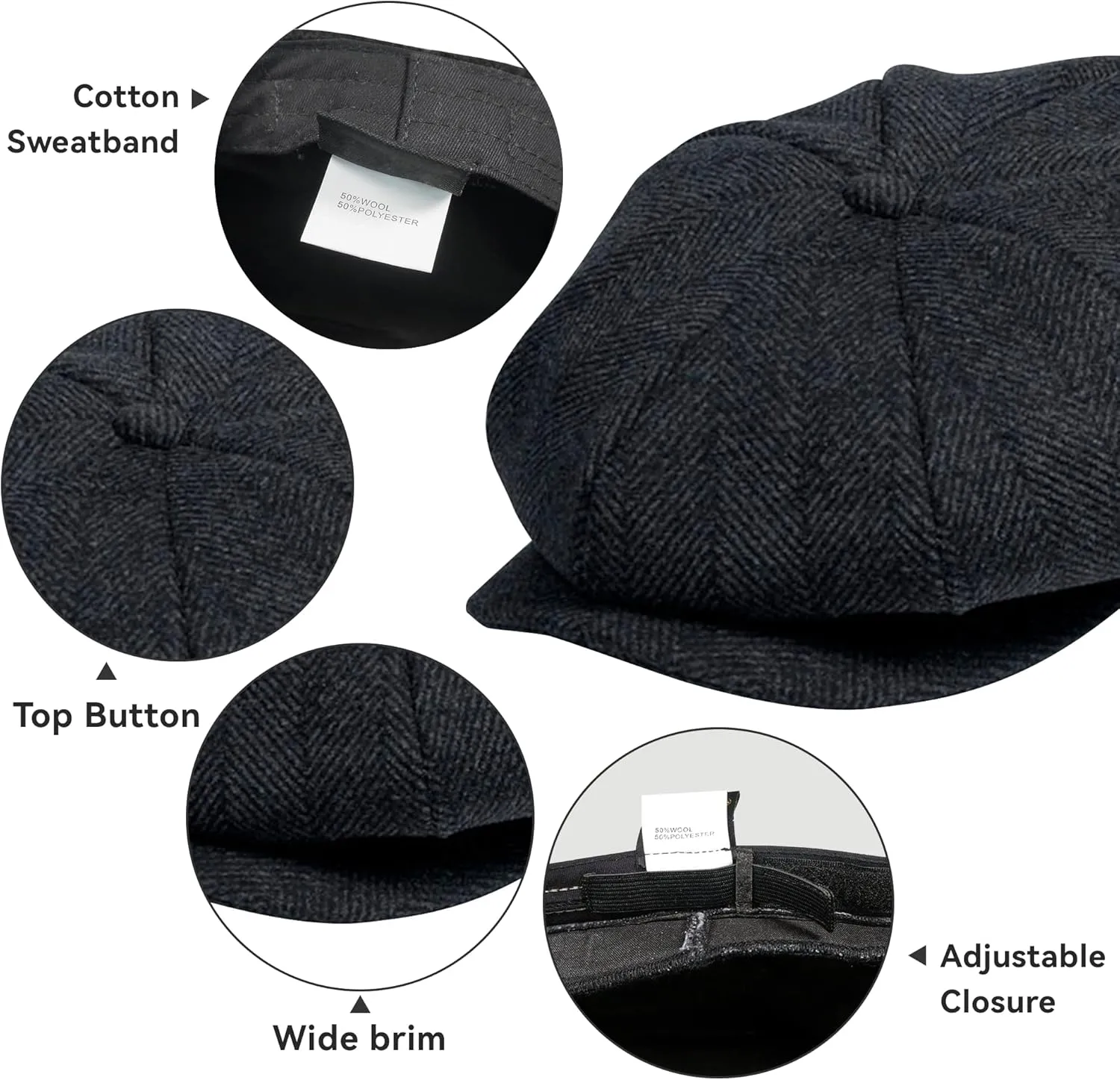 POUDAY Newsboy Cap for Men - Irish Newsies Cabbie Hat - Flat Winter Hat