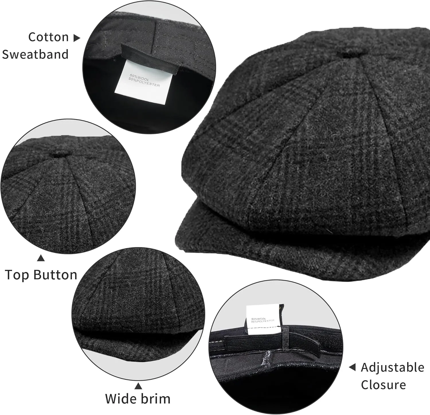 POUDAY Newsboy Cap for Men - Irish Newsies Cabbie Hat - Flat Winter Hat