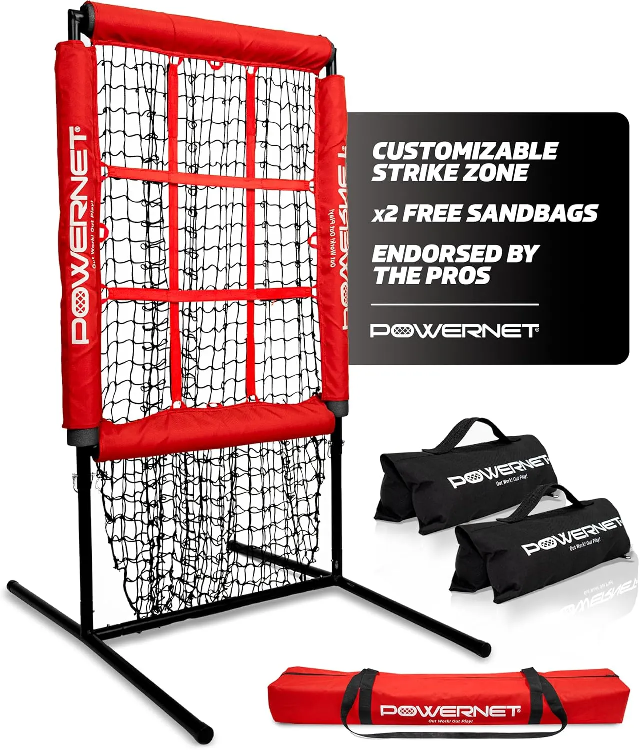 PowerNet Pitching Zone Pro Strike Zone Softball & Baseball Net, Portable Pitching Net with Targets, Includes Sandbags & Carry Bag
