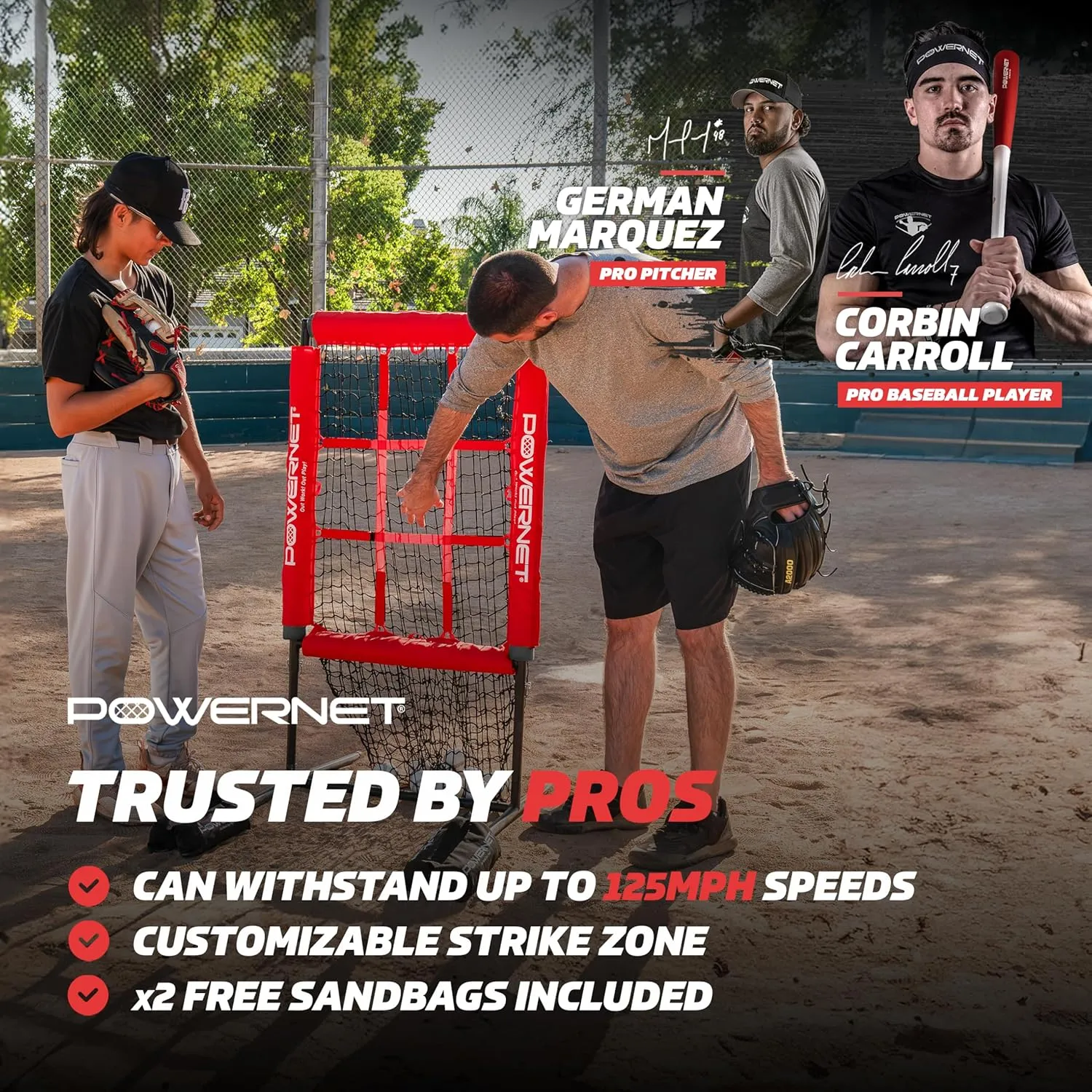 PowerNet Pitching Zone Pro Strike Zone Softball & Baseball Net, Portable Pitching Net with Targets, Includes Sandbags & Carry Bag