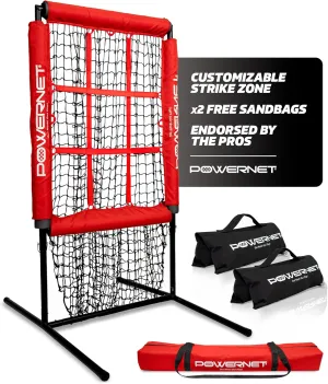 PowerNet Pitching Zone Pro Strike Zone Softball & Baseball Net, Portable Pitching Net with Targets, Includes Sandbags & Carry Bag
