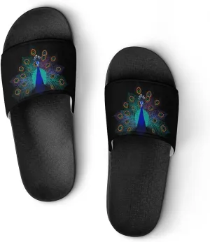 Pretty Blue Peacock House Sandals Non Slide Bathroom Beach Slippers for Men Women