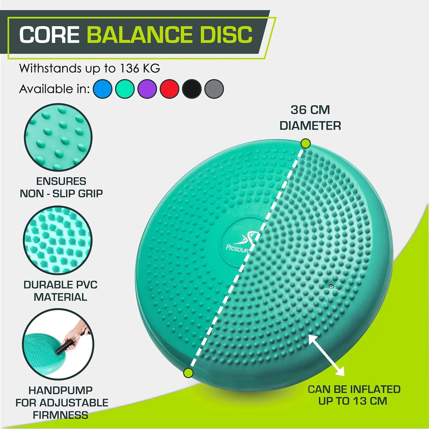 ProsourceFit Core Balance Disc Trainer, 14” Diameter with Pump for Improving Posture, Fitness, Stability