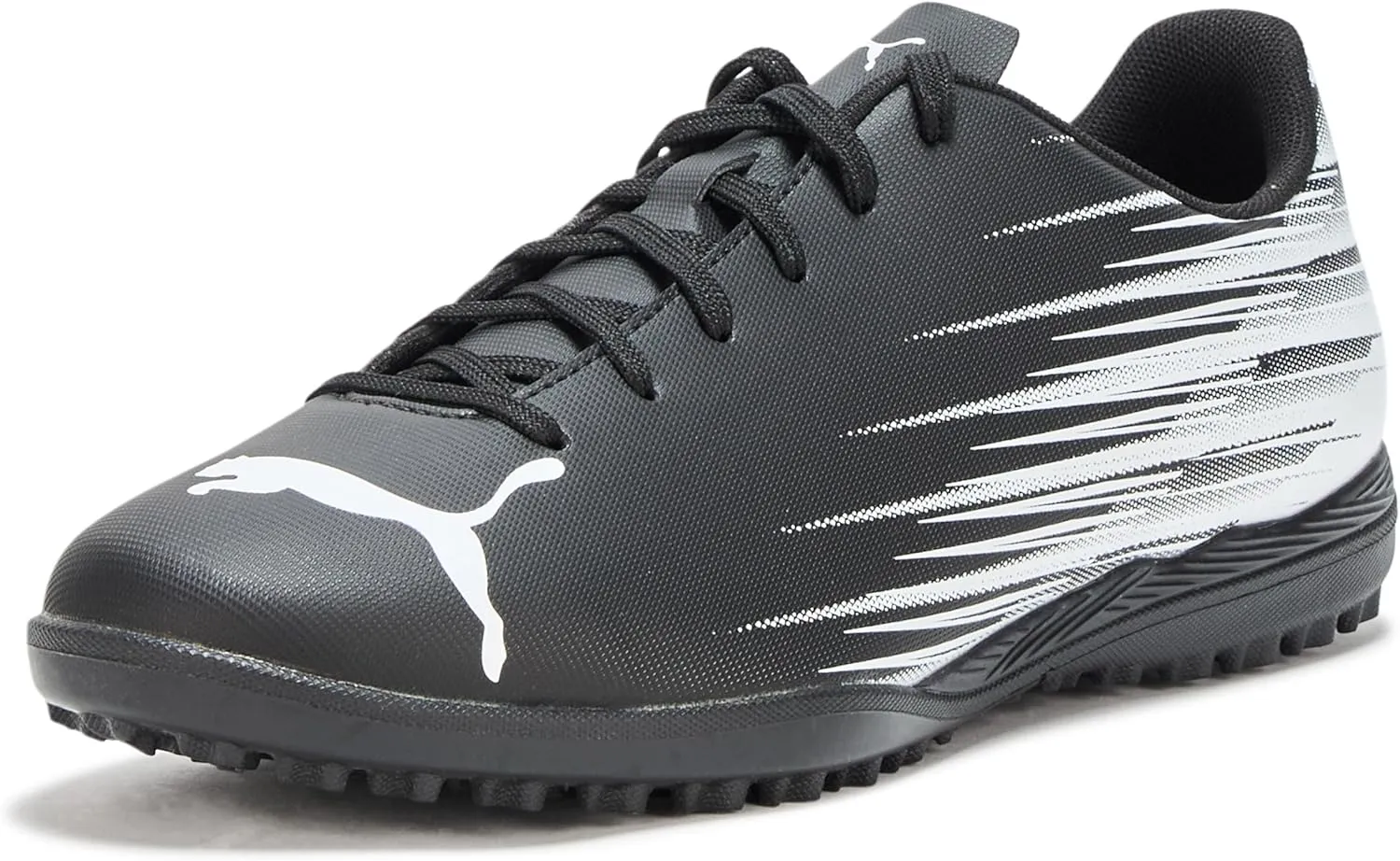 PUMA Men's ATTACANTO Turf Trainer Soccer Cleat Sneaker, Black White, 9.5