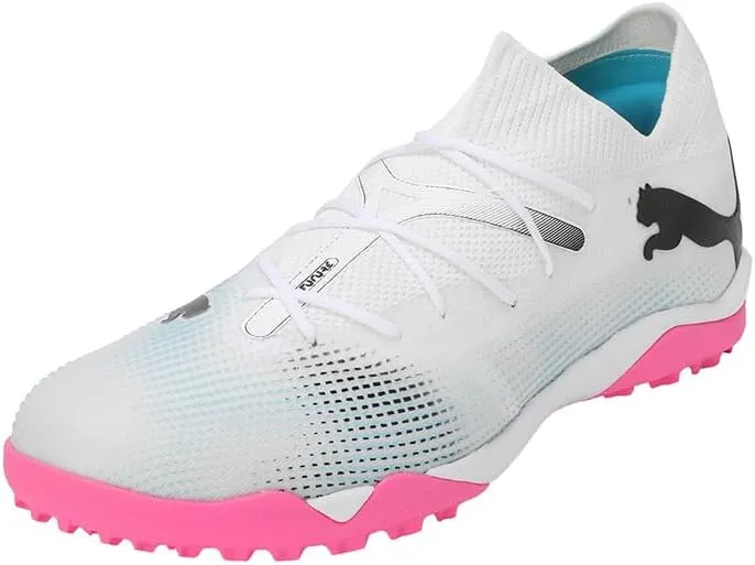 PUMA Men's Future 7 Match TT Football Boots, Puma White PUMA Black Poison Pink, 11.5 Men