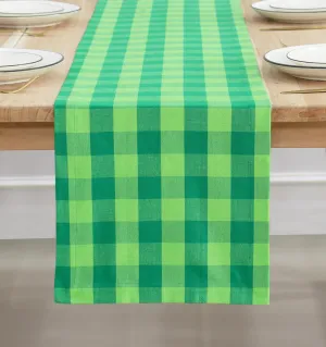 PurpleEssences Plaid Table Runner Classic Farmhouse 100% Cotton Checkered Table Runner St Patricks Day 14x72 Inch - St Patricks Green