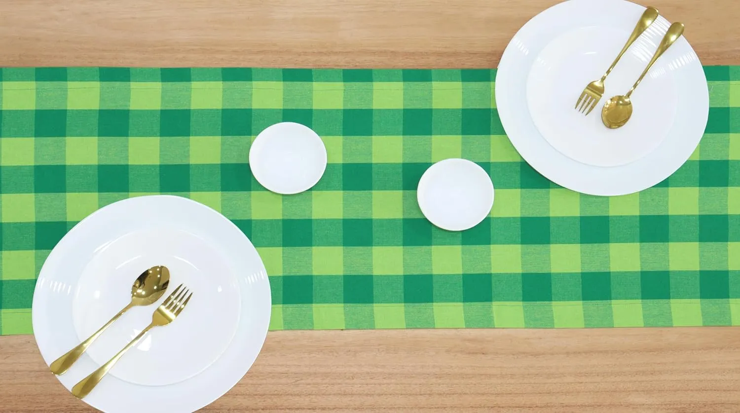 PurpleEssences Plaid Table Runner Classic Farmhouse 100% Cotton Checkered Table Runner St Patricks Day 14x72 Inch - St Patricks Green