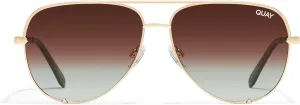 Quay - Sunglasses for Men & Women, Polarized Aviator Lenses with UV Protection, Oversized Sunglasses (High Key Extra Large, Gold)