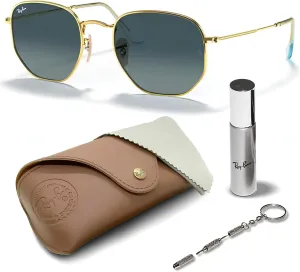 Ray-Ban RB3548N Hexagonal Flat Lenses Sunglasses With Eyewear Kit Bundle - Adjustable Nose Pads - Retro Sunglasses