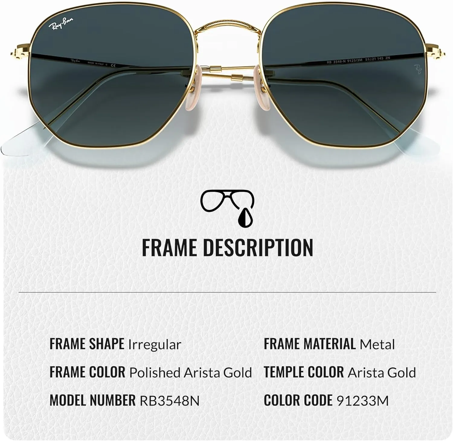 Ray-Ban RB3548N Hexagonal Flat Lenses Sunglasses With Eyewear Kit Bundle - Adjustable Nose Pads - Retro Sunglasses