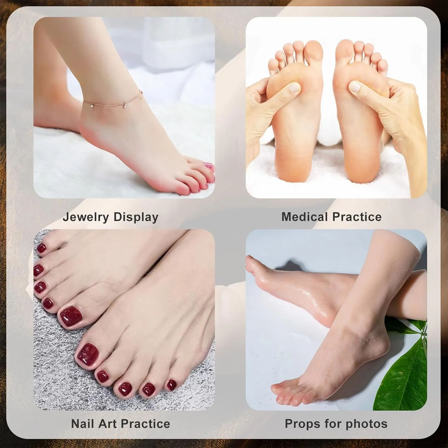 Realistic Feet Model, Soft TPE Female Mannequin Foot with Toe Bones Lifesize Fake Foot for Jewerly Sandal Shoe Sock Display,Left,Wheat
