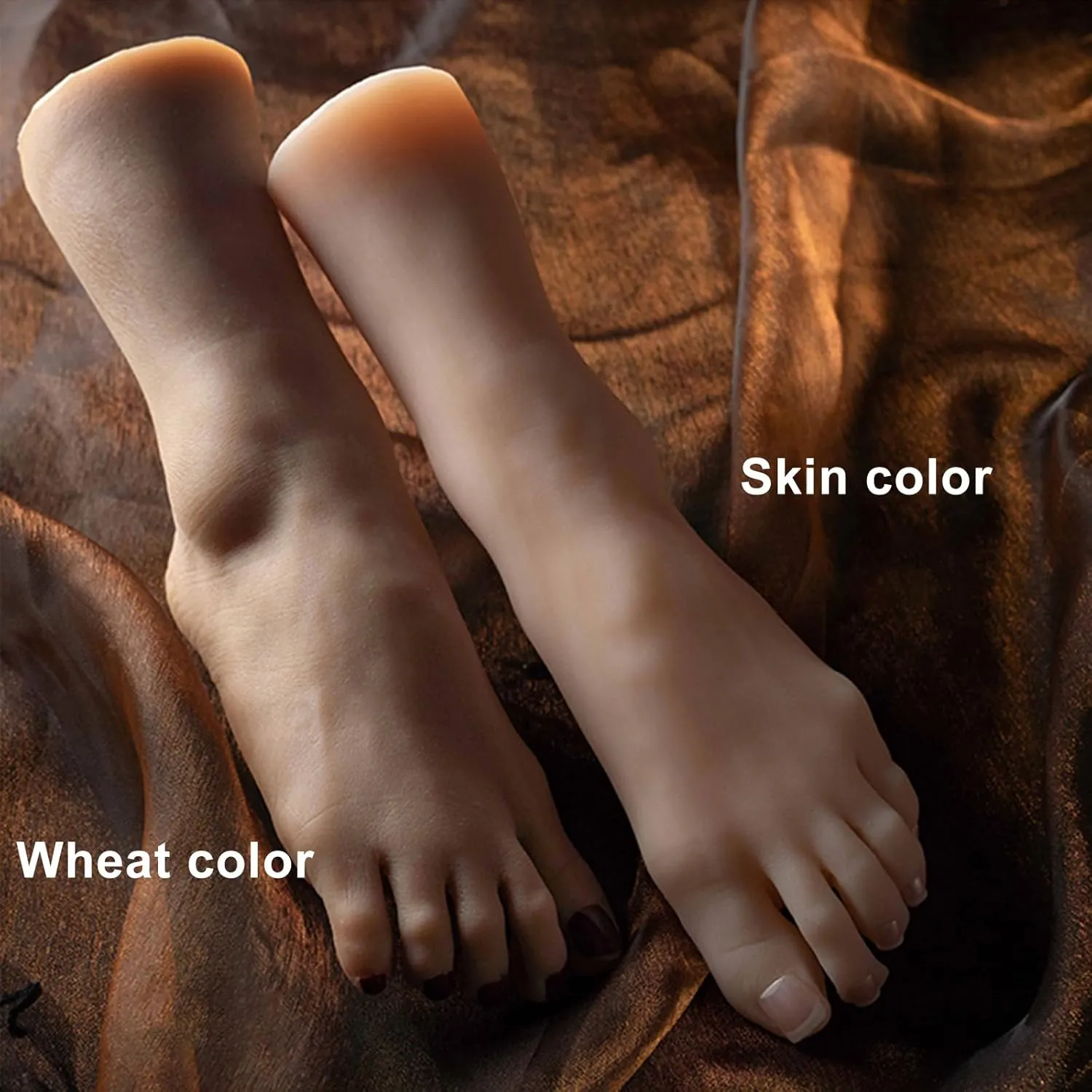 Realistic Feet Model, Soft TPE Female Mannequin Foot with Toe Bones Lifesize Fake Foot for Jewerly Sandal Shoe Sock Display,Left,Wheat