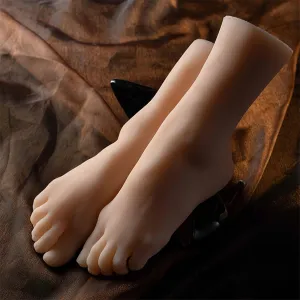 Realistic Feet Model, Soft TPE Female Mannequin Foot with Toe Bones Lifesize Fake Foot for Jewerly Sandal Shoe Sock Display,Left,Wheat