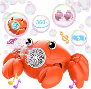 Rechargeable Bubble Machine - Lights Up Crab Bubble Maker for Kids with 360° Moving & Auto-Dodge & Music - Party Birthday Gifts Outdoor Toys for Toddlers Ages 3  Boys Girls