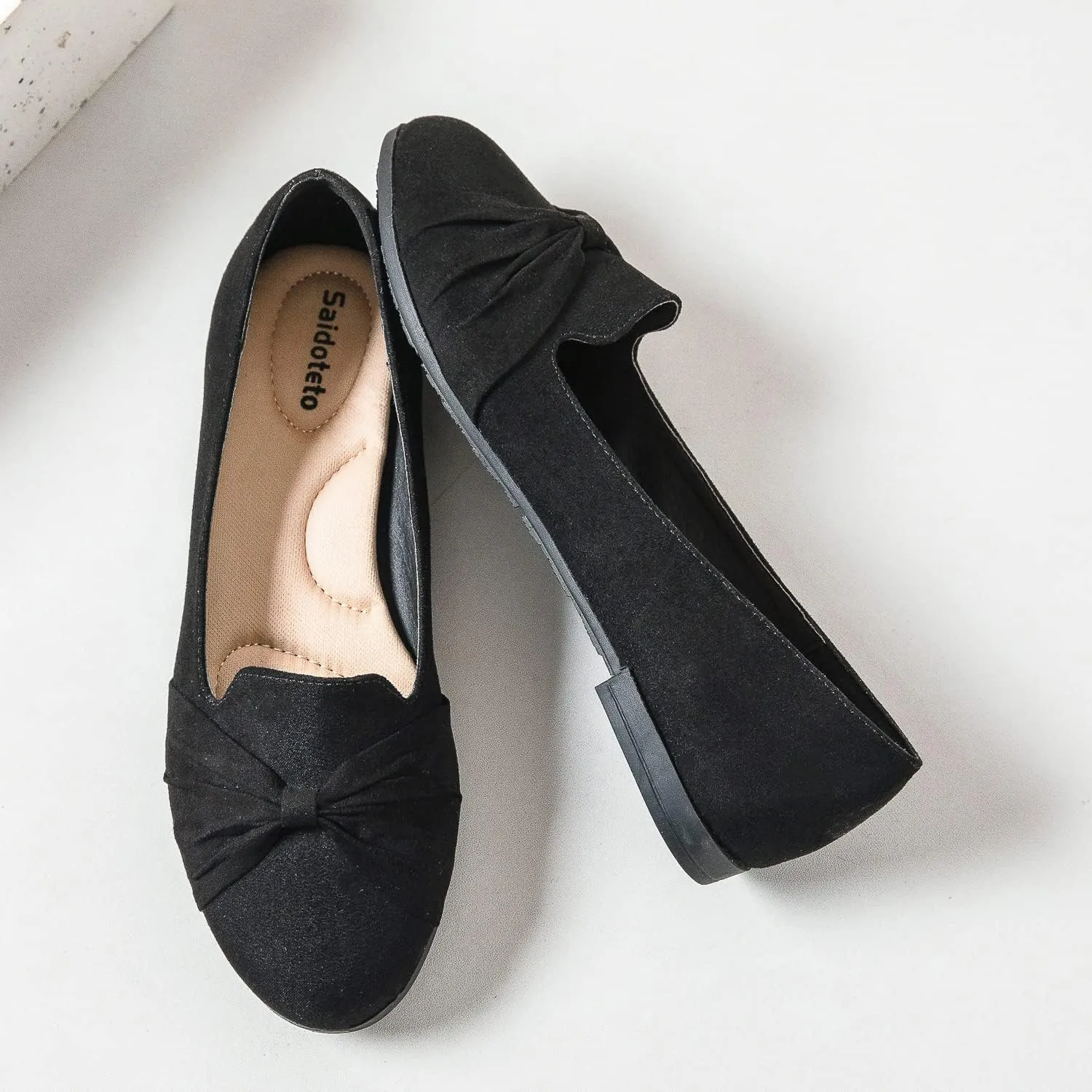 Saidoteto Women's Ballet Flats, Comfortable Round Toe Slip On Flat Shoes Classic Suede Office Dress Shoes for Work
