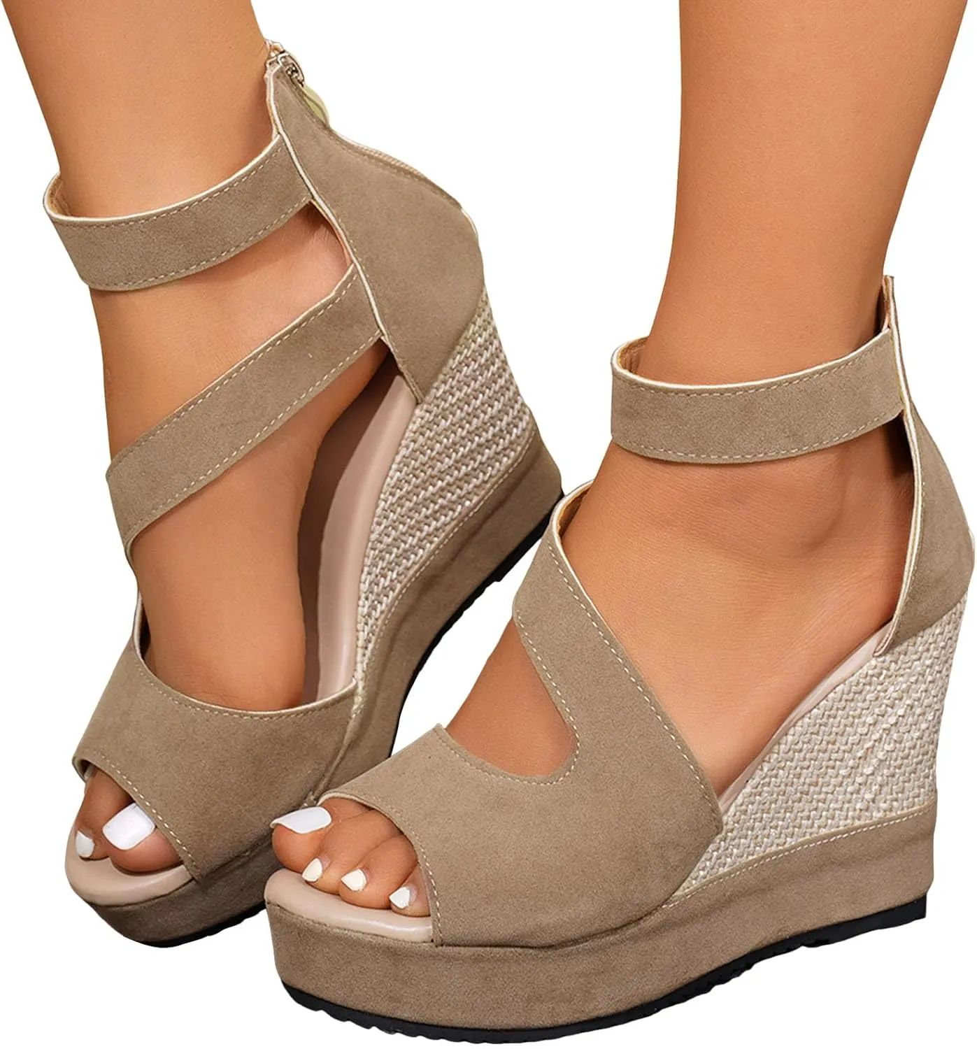 Sandal Espadrilles Flatform Wedge Thick Soled Wedge Heeled Women's Shoes Fashionable And Casual Fish Mouth Hollow Back