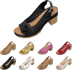 Sandals for Women 2025 Summer Casual Ankle Strap Hollow Out Platform Wedge Sandal Beach Chunky Block Heel Flower Sandal